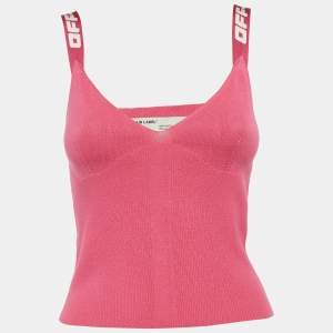 مملوكة مسبقًا Off-White Pink Stretch Knit Logo Band Tank Top M