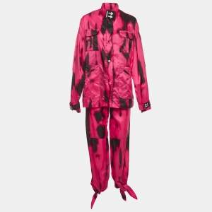Pre Owned Off-White Pink/Black Tiger Dye Nylon Jacket and Pants Suit M/L