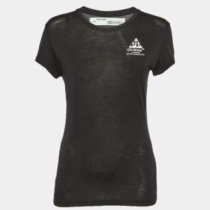 مملوكة مسبقًا Off-White Black Arrow Floral Print Knit Slim Fit T-Shirt S