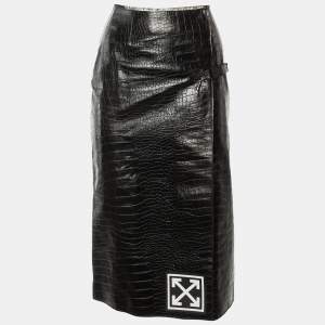 مملوكة مسبقًا Off-White Black Embossed Leather Wrap Skirt S