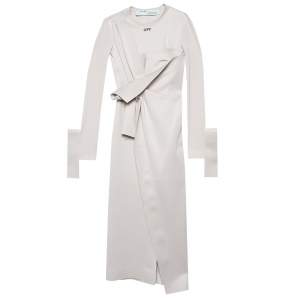 Off-White Beige Neoprene Asymmetric Draped Detail Midi Dress M