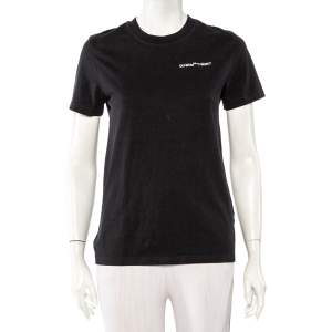 Pre Owned Off-White Black Logo Embroidered Cotton T-Shirt XS