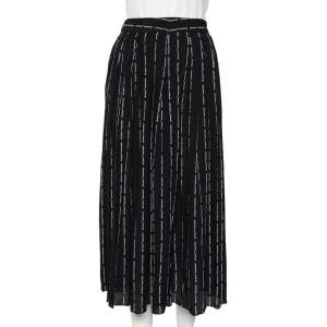 Off-White Black Logo Printed Chiffon Pleated Culottes M