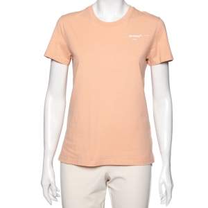 Off-White Peach Cotton Logo Printed Crewneck T-Shirt S