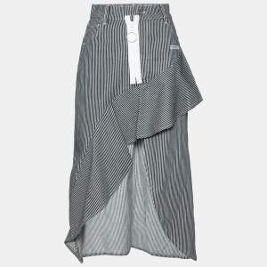 Off-White Blue & White Striped Denim Zip Detail Asymmetric Skirt M