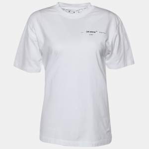 Pre Owned Off-White white Cotton Logo Printed Crew Neck T-Shirt M