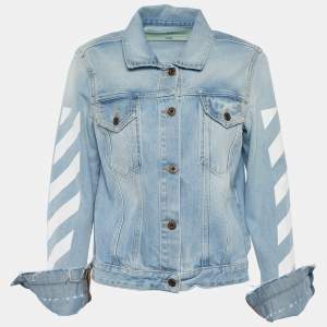 Off-White Indigo Distressed Denim Diagonals Denim Jacket M