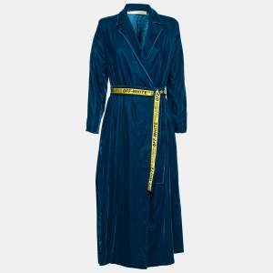 Off-White Blue Velvet Belted Robe Dress M