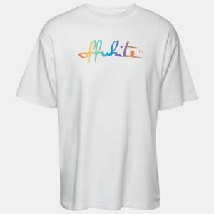 Pre Owned Off-White White Rainbow Script Logo Print Tomboy T-Shirt L  