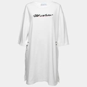 Off-White White Cotton Logo Print T-Shirt Dress L