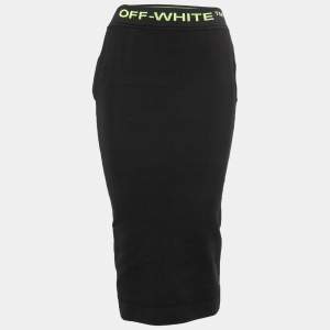 Off-White Black Knit Logo Band Detail Midi Pencil Skirt M