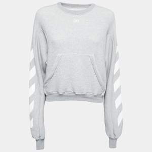Off-White Grey Cotton Jersey Diagonal Stripe Print Sweatshirt XS