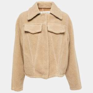 Off-White Beige Faux Fur Denim Trimmed Buttoned Jacket S