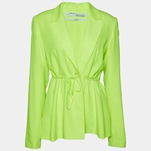 Off-White Neon Green Crepe Front Tie Detail Blazer M