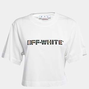 Off-White White Logo Print Cotton Cropped T-Shirt M