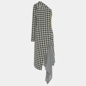 Off-White Black & White Houndstooth Pattern Wool One Shoulder Midi Dress S