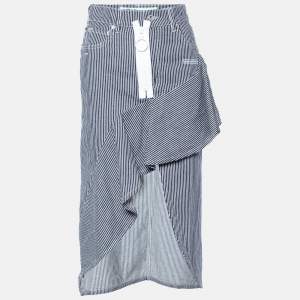 Off-White Navy Blue & White Striped Cotton Asymmetric Hem Skirt S