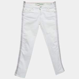 Off-White White Denim Logo Tape Detail Skinny Jeans S Waist 26"