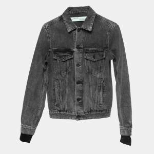 Off-White Grey Denim Cut Out Patch Detail Button Front Impressionism Jacket S