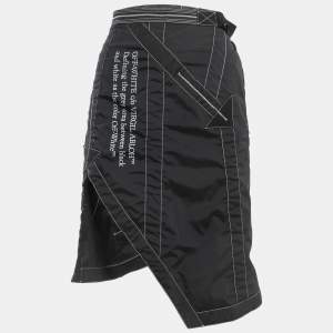 Off-White Black Print Nylon Contrast Stitch Detail Asymmetrical Skirt S