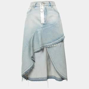 Off-White Blue Washed Denim Asymmetrical Midi Skirt M