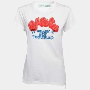 Off-White White Logo Print Cotton Crew Neck Short Sleeve T-Shirt S
