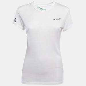 Off-White White Logo Print Knit Crew Neck Half Sleeve T-Shirt S
