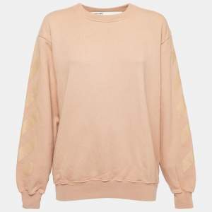 Off-White Light Orange Logo Print Cotton Crew Neck Sweatshirt XS