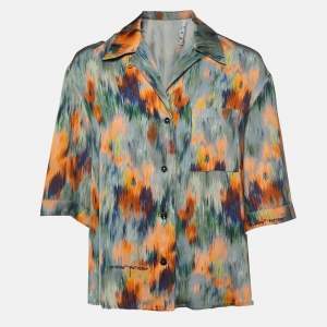 Off-White Multicolor Romantic Print Satin Bowling Shirt S