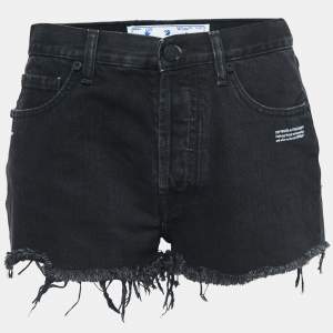 Off-White Black Denim Frayed Shorts S Waist 26"