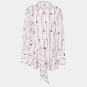 Off-White Pink Striped Logo Embroidered Asymmetric Hem Tunic S