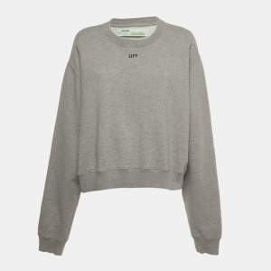 Off-White Grey Logo Print Cotton Cropped Sweatshirt L