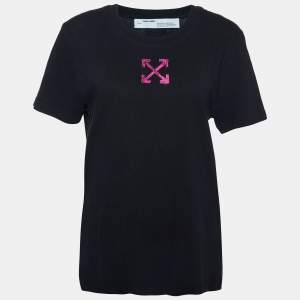 Off-White Black Painted Arrow Print Cotton Crew Neck T-Shirt L