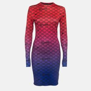 Off-White Multicolor Logo Print Stretch Knit Long Sleeve Mini Dress M