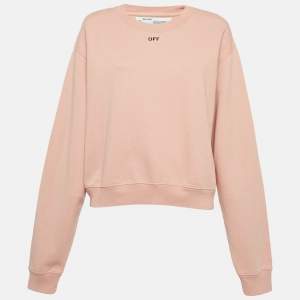 Off-White Pink Logo Print Cotton Knit Sweatshirt L