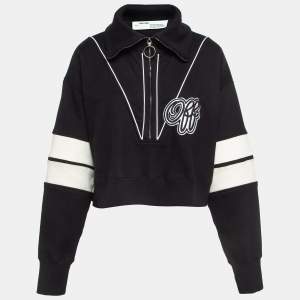 Off-White Black Cotton Knit Logo Crop Sweatshirt M