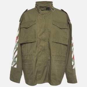 Off-White c/o Virgil Abloh Green Embroidered Cotton Parka Jacket M