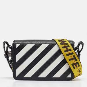 Off-White Black/White Diagonal Print Leather Mini Binder Clip Crossbody Bag