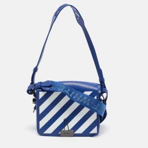 Off-White Blue/White Diagonal Print Leather Binder Clip Crossbody Bag