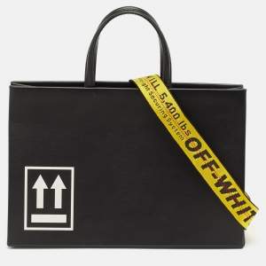 Off-White Black Leather Medium Box Tote