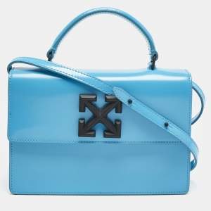 Off-White Blue Patent Leather 1.4 Jitney Top Handle Bag