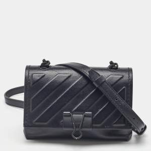 Off-White Black Leather Binder Clip Flap Shoulder Bag