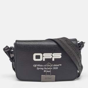 Off-White Black Leather Binder Clip Flap Shoulder Bag