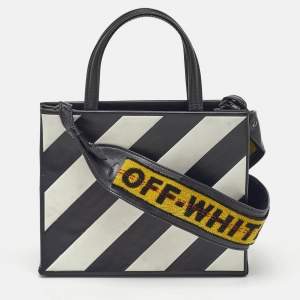 Off-White Black/White Leather Diagonal Striped Box Tote