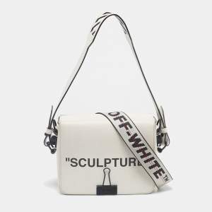 Pre Owned Off-White White/Black Leather Sculpture Binder Clip Crossbody Bag
