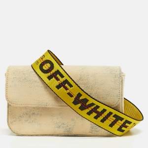 Pre Owned Off-White Cream/Yellow Denim Flap Crossbody Bag