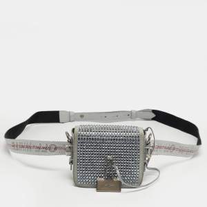 مملوكة مسبقًا Off-White Binder Clip Crystal Embellishment Baby Pale Blue Leather and Suede Convertible Belt Bag