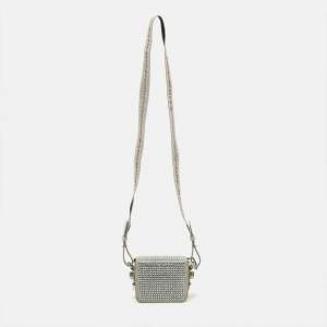 مملوكة مسبقًا Off-White c/o Virgil Abloh Baby Flap Light Grey Suede Crystal Embellished Bag