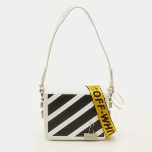 Pre Owned Off-White Binder Clip Mini White/Black Leather Diag Stripe Shoulder Bag