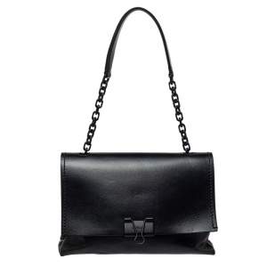 Pre Owned Off-White Black Leather Binder Clip Shouder Bag